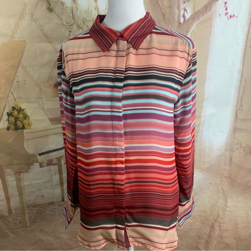 NEW Michael Star Multi Colored Collared Silk Button Down